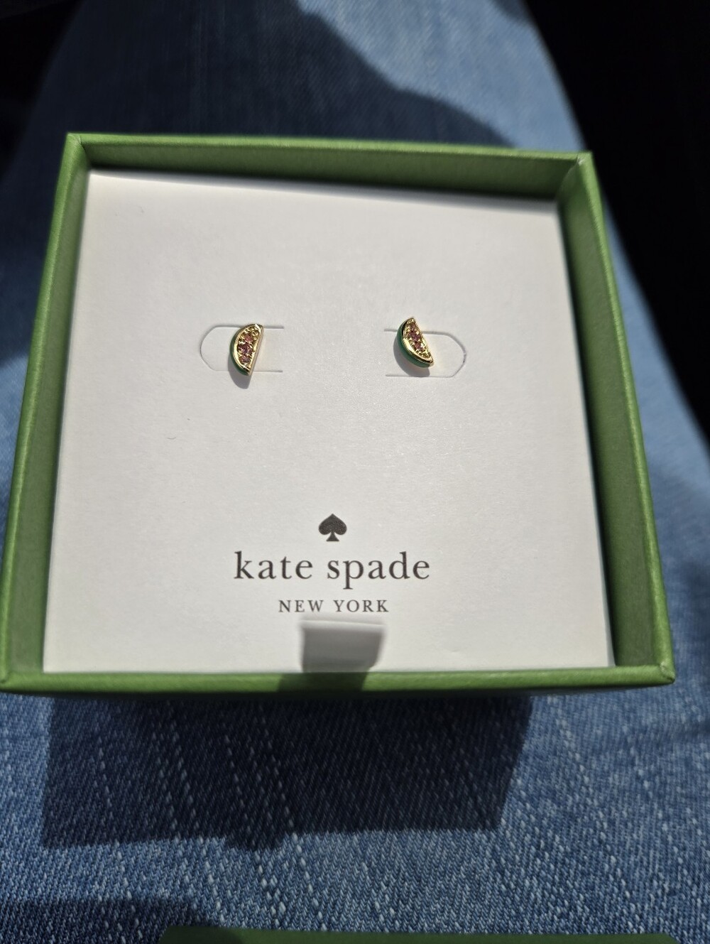 kate spade Gold Watermelon Slice Stud Earrings with Green & Pink Accents NWT